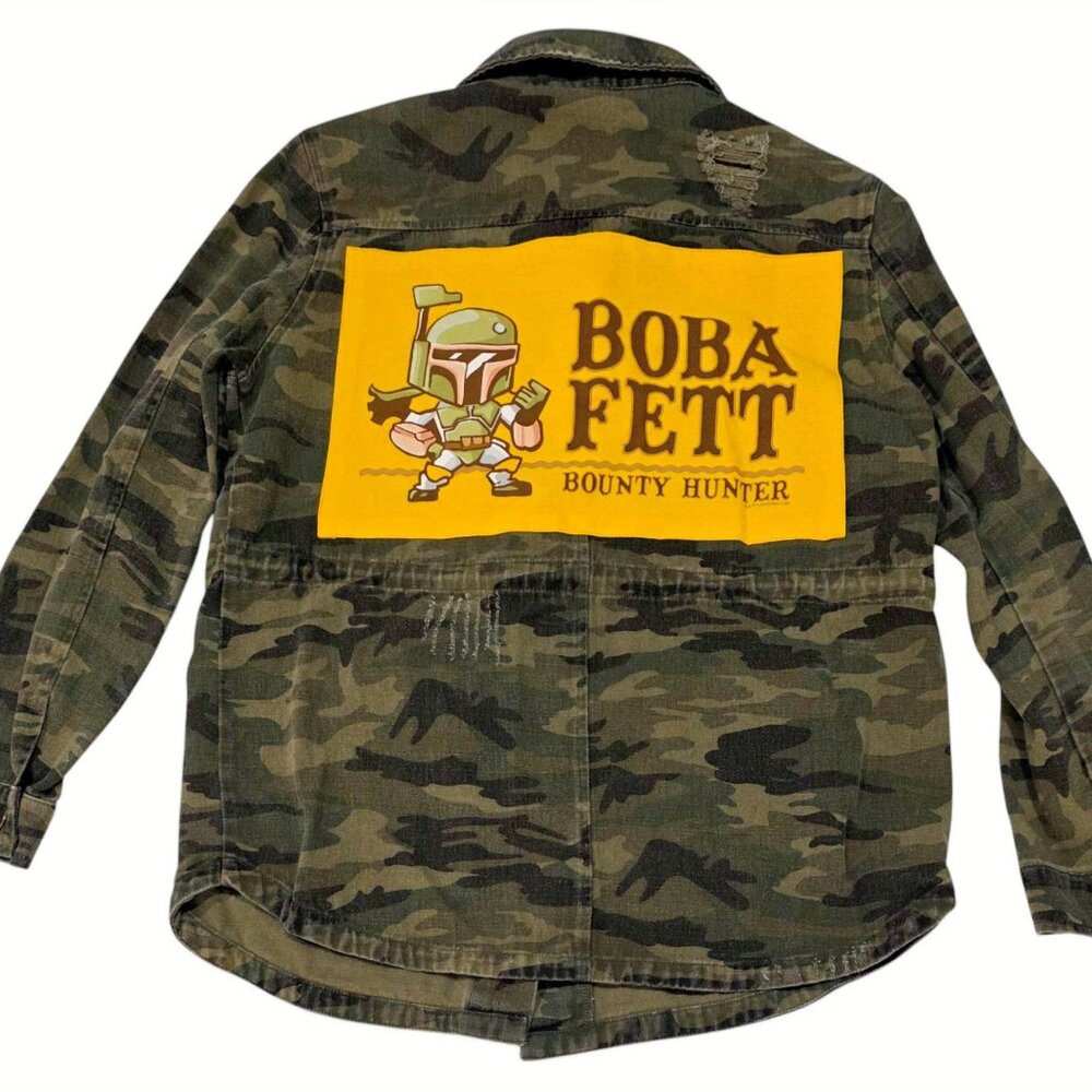 One-Of-A-Kind Boba Fett Custom Sans Souchi Camouflage Denim Jacket Sz S